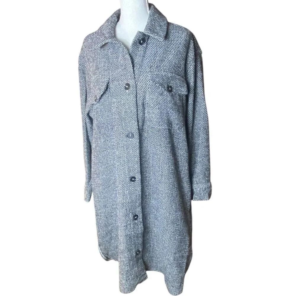 C By One Womens Black White Houndstooth Wool Coat Shacket Jacket Size 1X NWT